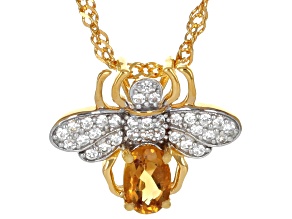 Yellow Citrine With White Zircon 18K Yellow Gold Over Sterling Silver Pendant with Chain 0.56ctw