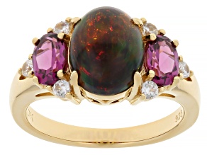 Black Ethiopian Opal 18k Yellow Gold Over Silver Ring 2.52ctw