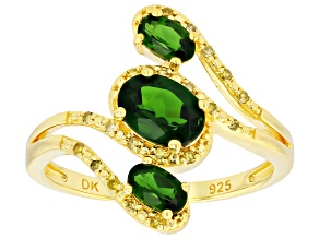 Chrome Diopside, Yellow Diamond 18k Yellow Gold Over Sterling Silver Ring 1.15ctw