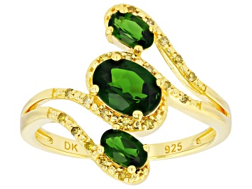 Picture of Chrome Diopside, Yellow Diamond 18k Yellow Gold Over Sterling Silver Ring 1.15ctw