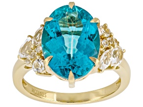 Blue Paraiba Topaz 18k Yellow Gold Over Sterling Silver Ring 6.89ctw