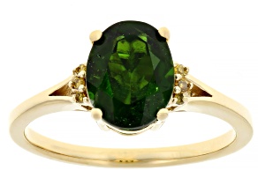 Chrome Diopside With Yellow Diamond 18k Yellow Gold Over Sterling Silver Ring 1.66ctw