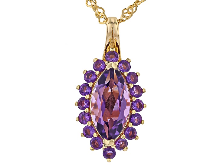 Canela Amethyst 18k Yellow Gold Over Sterling Silver Pendant With Chain 2.14ctw