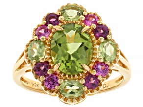 Green Peridot 18k Yellow Gold Over Sterling Silver Ring 2.97ctw