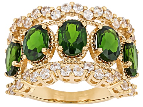 Chrome Diopside With White Zircon 18k Yellow Gold Over Sterling Silver Ring 4.76ctw