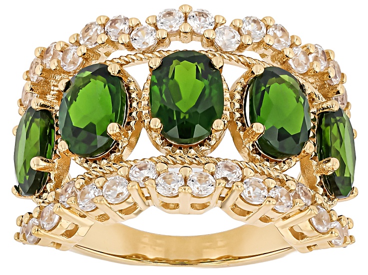Chrome Diopside With White Zircon 18k Yellow Gold Over Sterling Silver Ring 4.76ctw