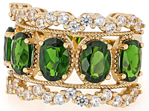 Chrome Diopside With White Zircon 18k Yellow Gold Over Sterling Silver Ring 4.76ctw