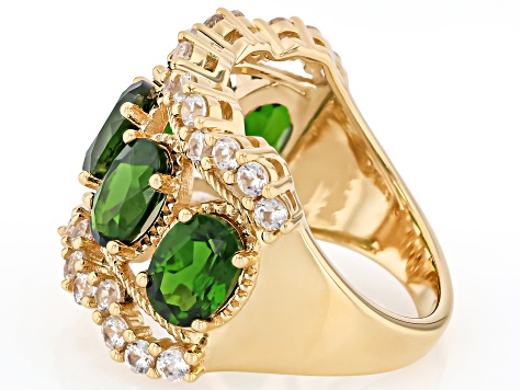 Chrome Diopside With White Zircon 18k Yellow Gold Over Sterling Silver Ring 4.76ctw