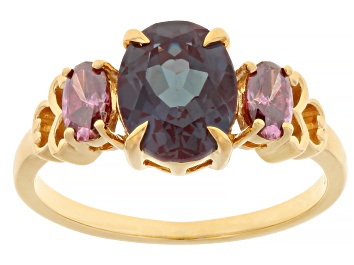 Picture of Blue Lab Created Alexandrite 18K Yellow Gold Over Sterling Silver Ring 2.29ctw