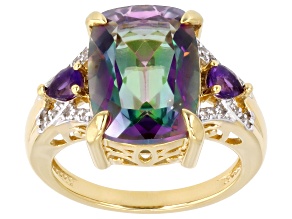 Multi Color Quartz 18K Yellow Gold Over Sterling Silver Ring 5.94ctw