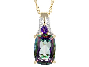 Multi Color Quartz 18K Yellow Gold Over Silver Pendant with Chain 5.73ctw