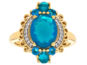 Paraiba Blue Ethiopian Opal 18K Yellow Gold And Rhodium Over Silver Ring 1.90ctw