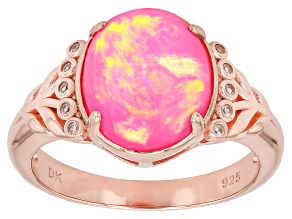 Pink Ethiopian Opal with White Zircon 18K Rose Gold Over Sterling Silver Ring 0.04ctw