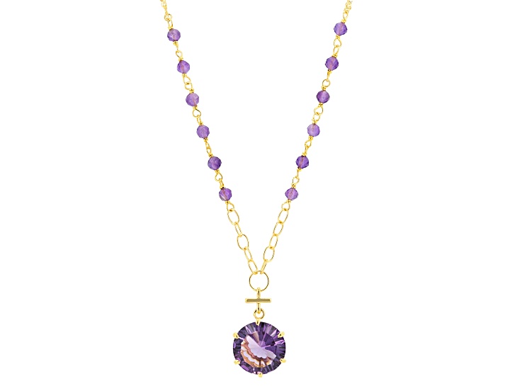 Canela & African Amethyst 18K Yellow Gold Over Sterling Silver Necklace 8.30ctw