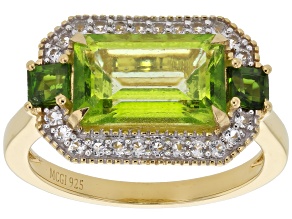 Meadow Green Topaz 18K Yellow Gold & Rhodium Over Silver Ring 4.16ctw