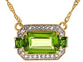 Meadow Green Topaz 18K Yellow Gold & Rhodium Over Silver Pendant With Chain 4.10ctw