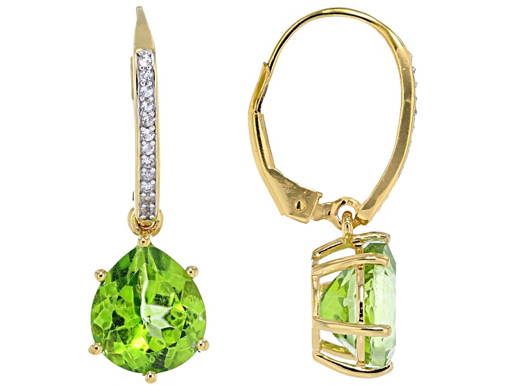 Meadow Green Topaz With White Topaz 18K Yellow Gold & Rhodium Over Sterling Silver Earrings 6.59ctw
