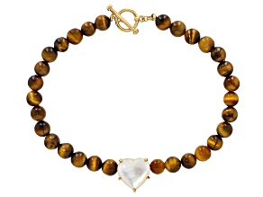 6mm Brown Tiger's Eye 18K Yellow Gold Over Silver Beaded Bracelet
