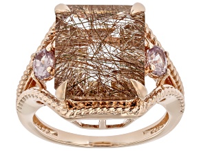Copper Rutilated Quartz 18K Rose Gold Over Sterling Silver Ring 5.87ctw