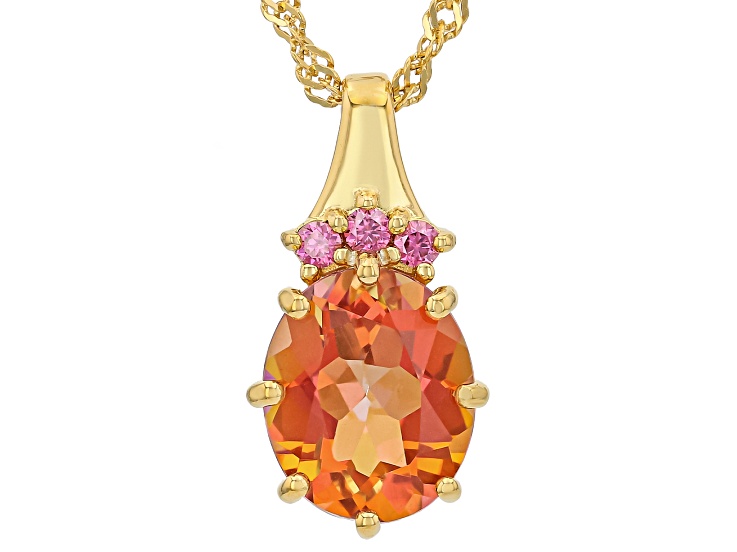 Orange Azotic Ecstasy Topaz 18K Yellow Gold Over Silver Pendant With Chain 3.61ctw