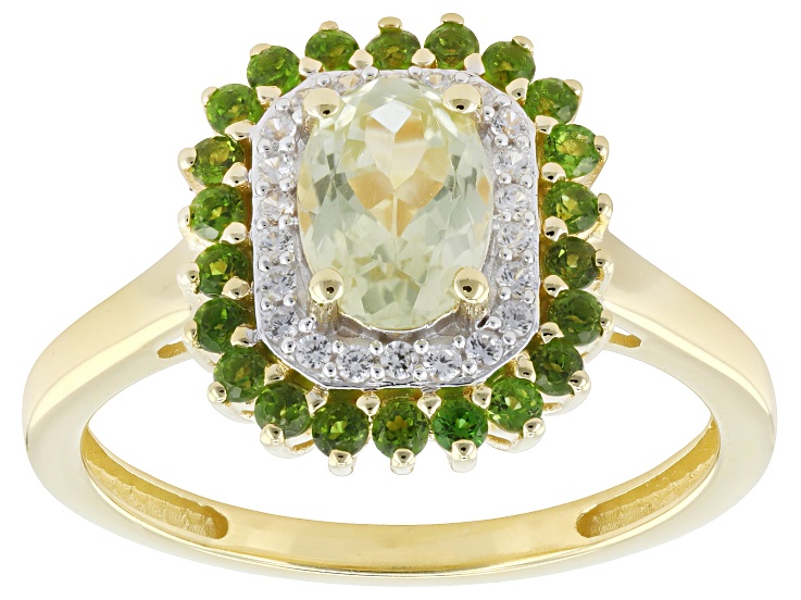 Green Sillimanite with Chrome Diopside and White Zircon 18K Yellow Gold over Silver Ring 1.24ctw