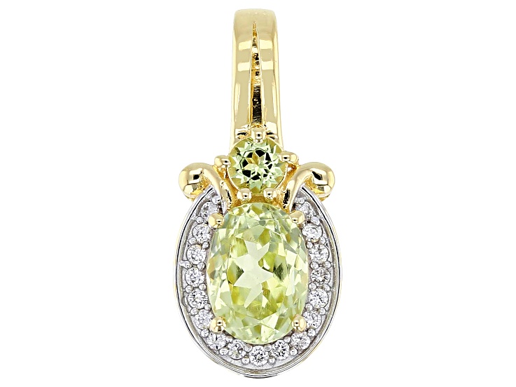 Green Sillimanite with Peridot and White Zircon 18K Yellow Gold Over Silver Pendant 1.12ctw