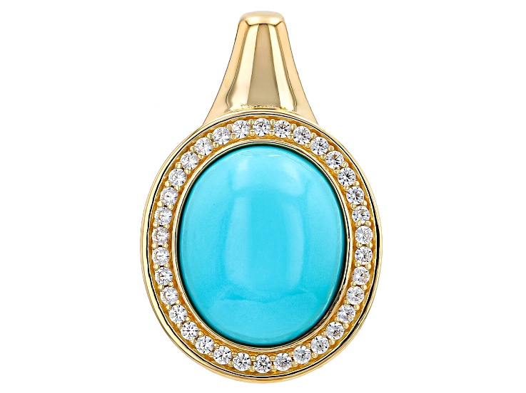 Sleeping Beauty Turquoise With Zircon 18K Yellow Gold Over Sterling Silver Enhancer Pendant 0.14ctw