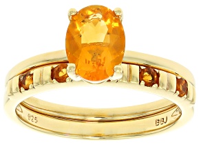 Orange Fire Opal 18k Yellow Gold Over Sterling Silver Ring Set of 2 0.88ctw