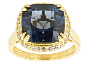 London Blue Topaz 18K Yellow Gold Over Sterling Silver Ring 7.69ctw