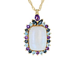 Rainbow Moonstone 18K Yellow Gold Over Silver Pendant With Chain 1.01ctw
