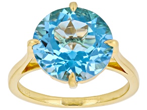 Swiss Blue Topaz 18K Yellow Gold Over Sterling Silver Solitaire Ring 6.61ct