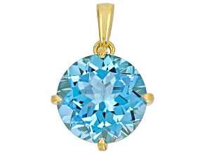 Swiss Blue Topaz 18K Yellow Gold Over Sterling Silver Solitaire Pendant 6.61ct