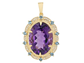 Purple Canela Amethyst with London Blue and White Topaz 18K Yellow Gold Over Silver Pendant