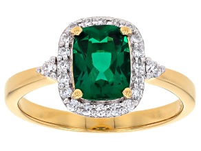 Lab Created Emerald Rhodium & 18K Yellow Gold Over Sterling Silver Ring 1.48ctw