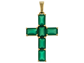 Green Onyx 18K Yellow Gold Over Sterling Silver Cross Pendant 1.27ctw