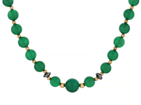 Green Onyx with Hematine 18K Yellow Gold Over Sterling Silver Beaded Necklace