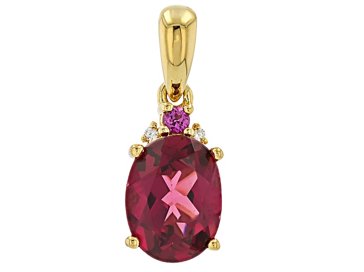 Grape Color Rhodolite with White Zircon 18K Yellow Gold Over Sterling Silver Pendant 1.84ctw