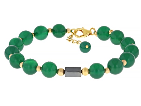 Green Onyx 18K Yellow Gold Over Sterling Silver Beaded Bracelet