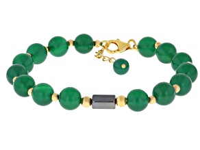 Green Onyx With Gray Hematine 18K Yellow Gold Over Sterling Silver Beaded Bracelet