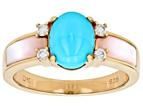 Blue Sleeping Beauty Turquoise 18K Yellow Gold over Sterling Silver Ring 0.10ctw
