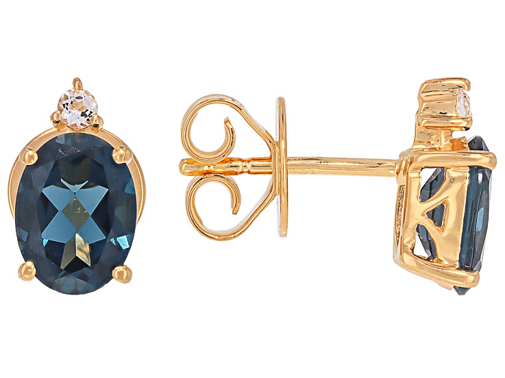London Blue Topaz with White Topaz 18K Yellow Gold Over Sterling Silver Earrings 2.36ctw