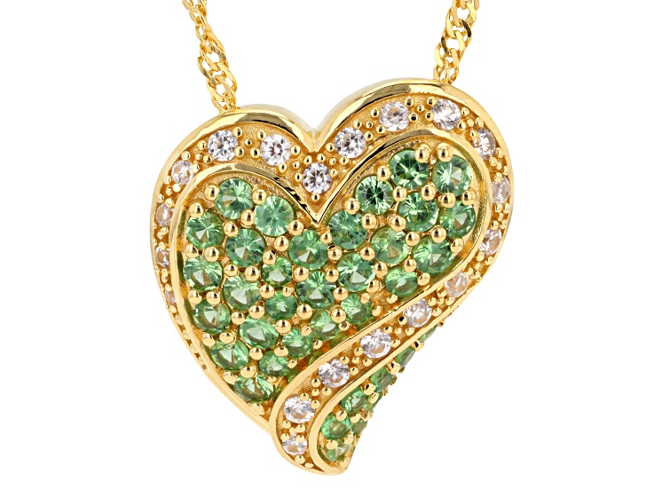 Green Tsavorite 18K Yellow Gold Over Sterling Silver Pendant with Chain 1.27ctw