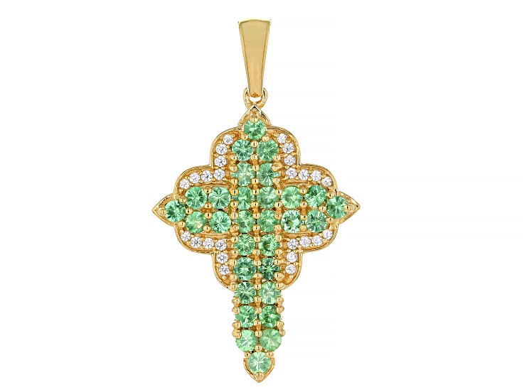 Green Tsavorite 18K Yellow Gold Over Sterling Silver Pendant 1.09ctw