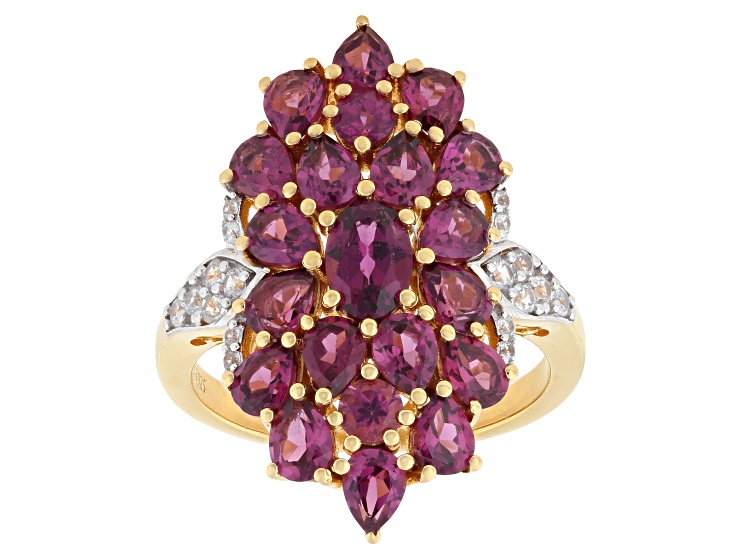 Grape Color Rhodolite 18K Yellow Gold Over Sterling Silver Ring 3.76ctw