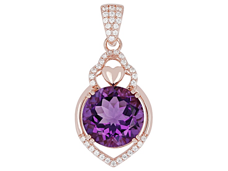 Purple Canela Amethyst With White Zircon 18K Rose Gold Over Sterling Silver Enhancer Pendant 6.67ctw