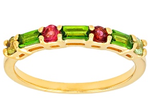 Green Chrome Diopside with Multi Color Tourmaline 18k Yellow Gold Over Sterling Silver Ring 0.58ctw