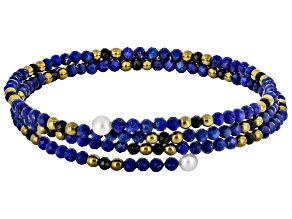 Lapis Lazuli with Multi Gemstone 18k Yellow Gold Over Sterling Silver Bracelet