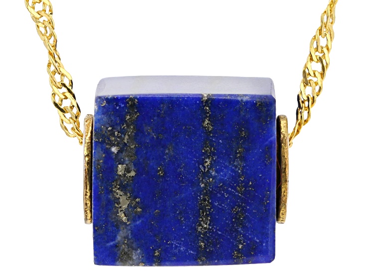Blue Lapis Lazuli 18K Yellow Gold Over Sterling Silver Pendant with Chain