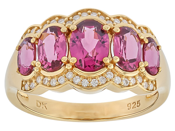 Grape Color Rhodolite With White Moissanite 18K Yellow Gold Over Sterling Silver Ring 2.58ctw