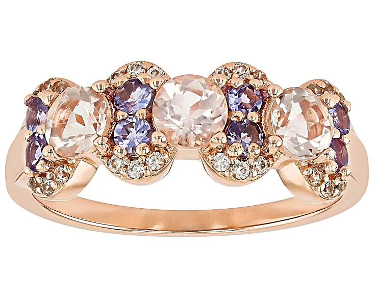 Morganite With Tanzanite With White Zircon 18k Rose Gold Over Sterling Silver Ring 1.09ctw